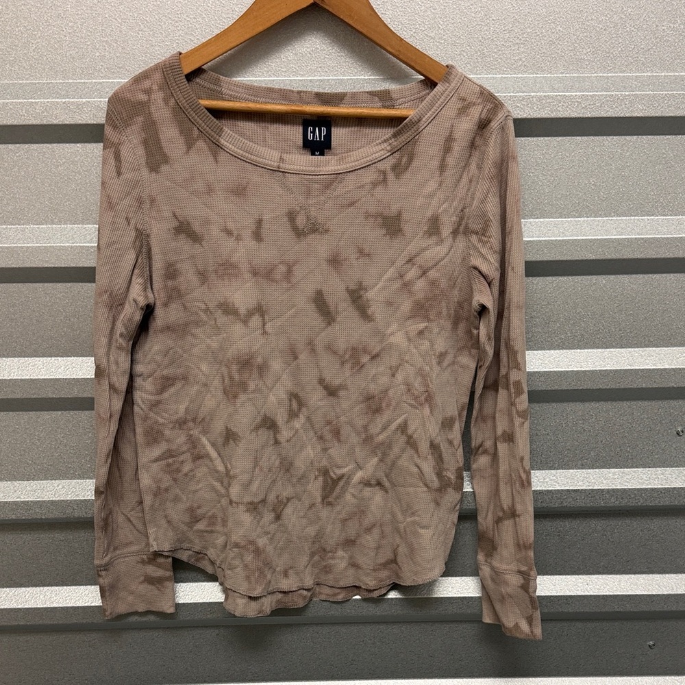 GAP Women's Tie-Dye Long Sleeve Top Waffle Knit Neutral Y2K Retro Casual Size M